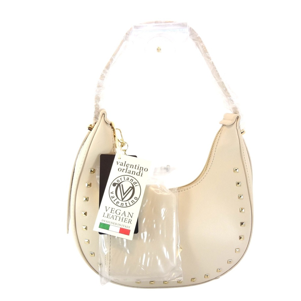 Valentino Orlandi Hobo Bag Small Cream NEW Studded Vegan Leather Italy Crossbody